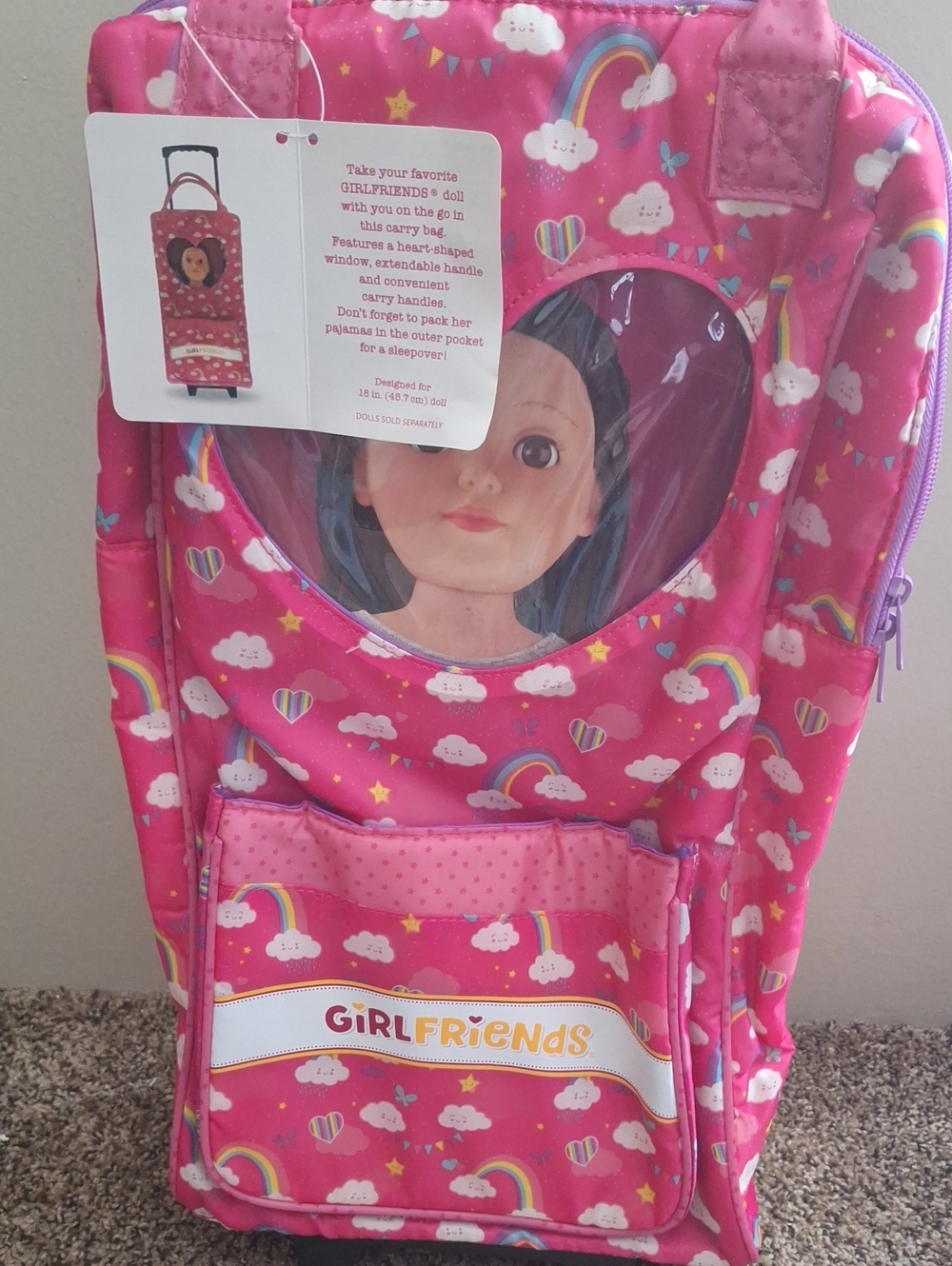 Pink Rainbow Heart Doll Carry Bag